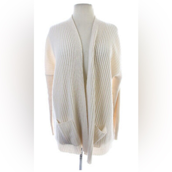 Michael Michael Kors Cream Ribbed-Panel Shawl Collar Cardigan, Pockets; size XL - Picture 1 of 6